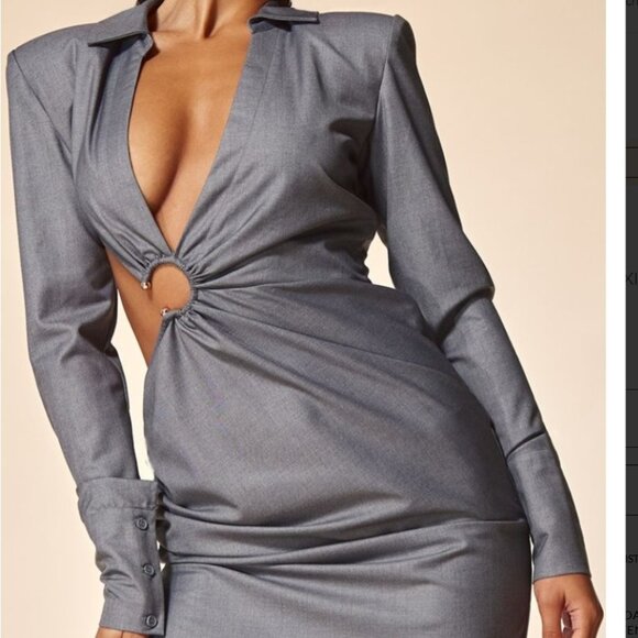 PrettyLittleThing Gray Ring-Front V-Neck Jumpsuit Size 0 - Picture 4 of 11